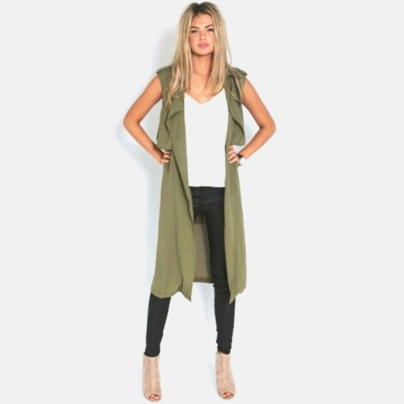 New! Vest Green Vest Trench Green Olive - Picture 8 of 8